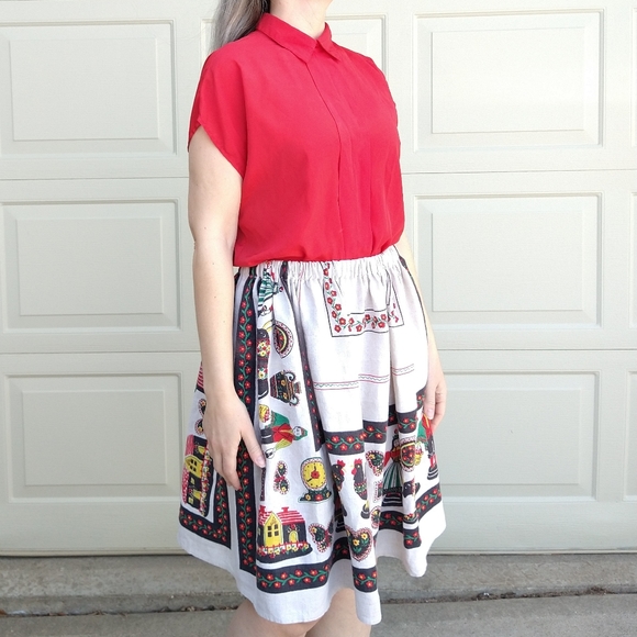 folksy LINEN TABLECLOTH SKIRT vintage novelty M L - Picture 4 of 11